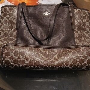 Coach Dark Brown and Tan Signature Tote